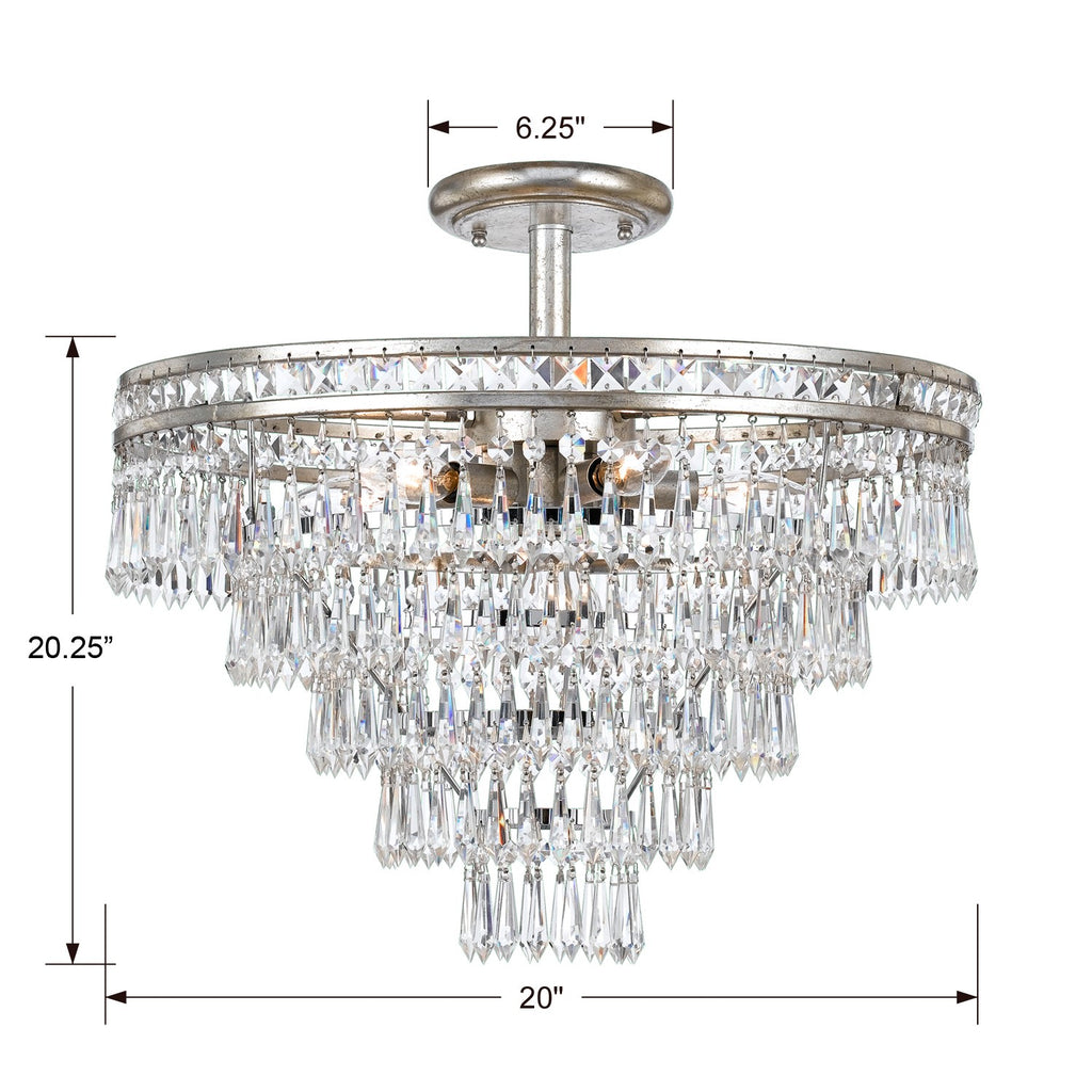 Mercer 7 Light Hand Cut Crystal Olde Silver Semi Flush Mount Crystorama