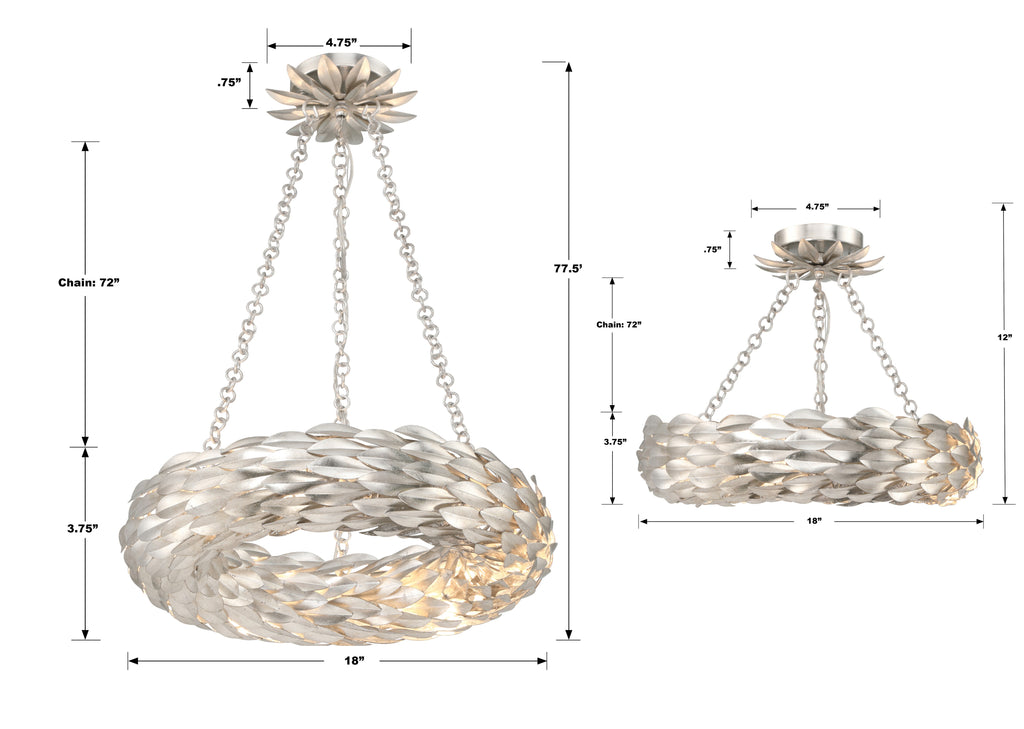 Crystorama Crystorama Broche 6 Light Antique Silver Chandelier