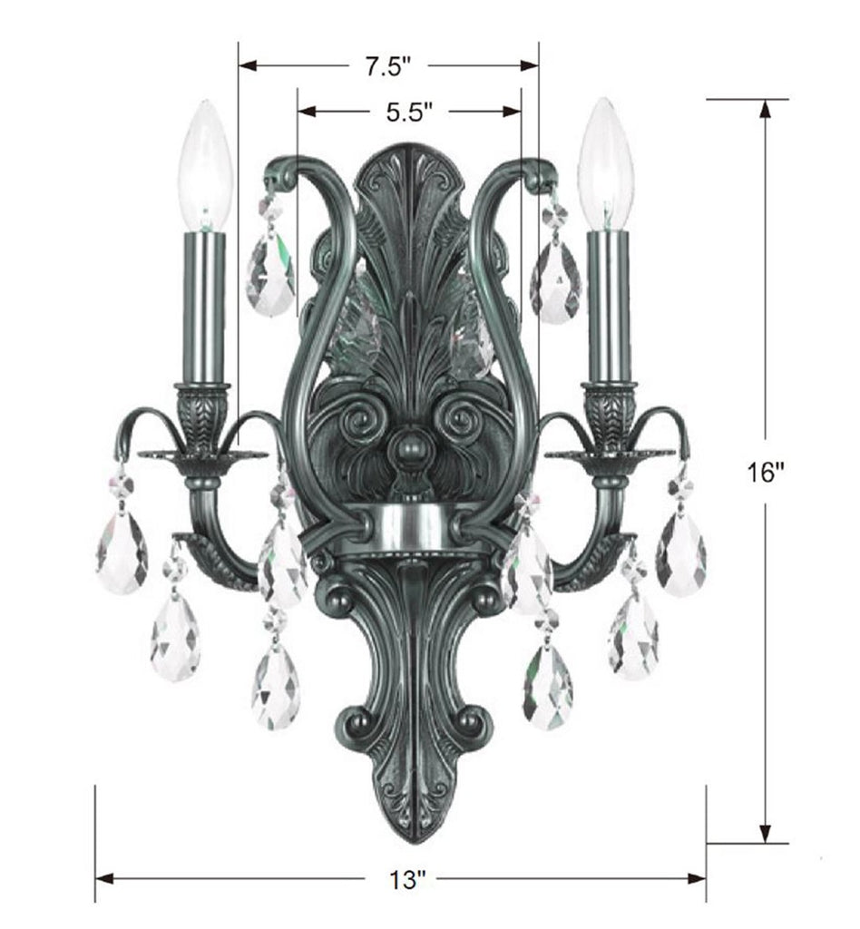 Dawson 2 Light Hand Cut Crystal Pewter Sconce Crystorama