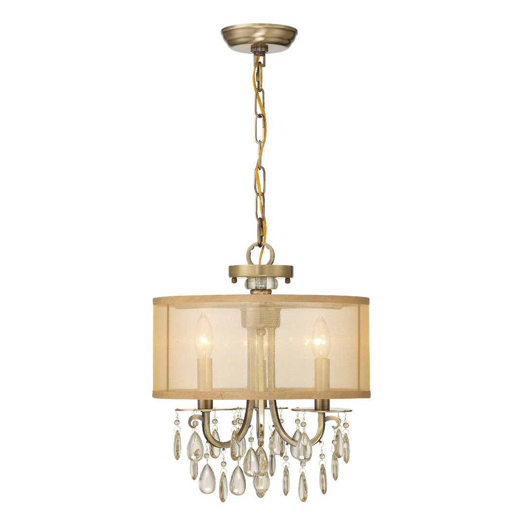 Crystorama Crystorama Hampton 3 Light Antique Brass Etruscan Crystal Drum Shade Mini Chandelier