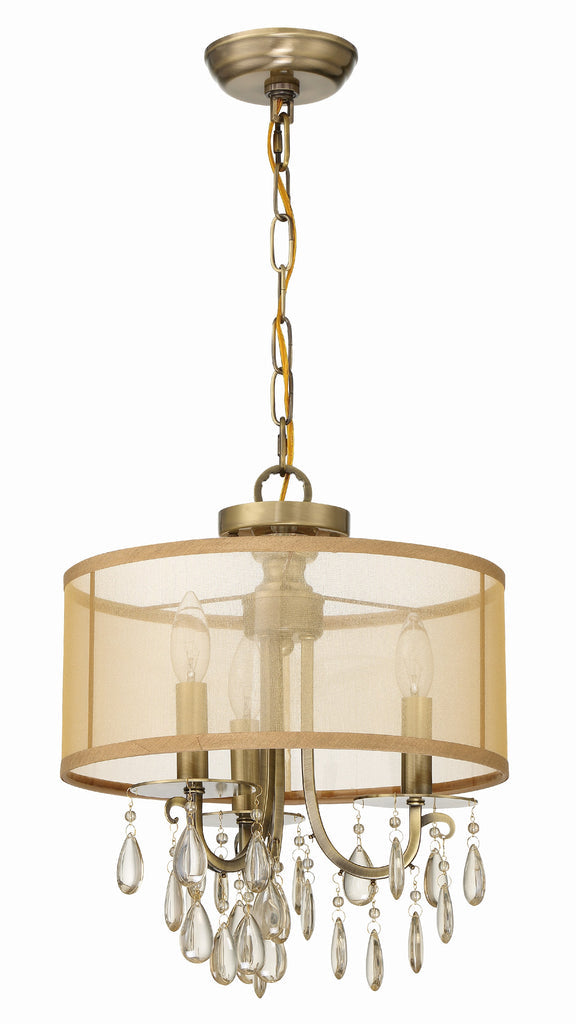 Crystorama Crystorama Hampton 3 Light Antique Brass Etruscan Crystal Drum Shade Mini Chandelier