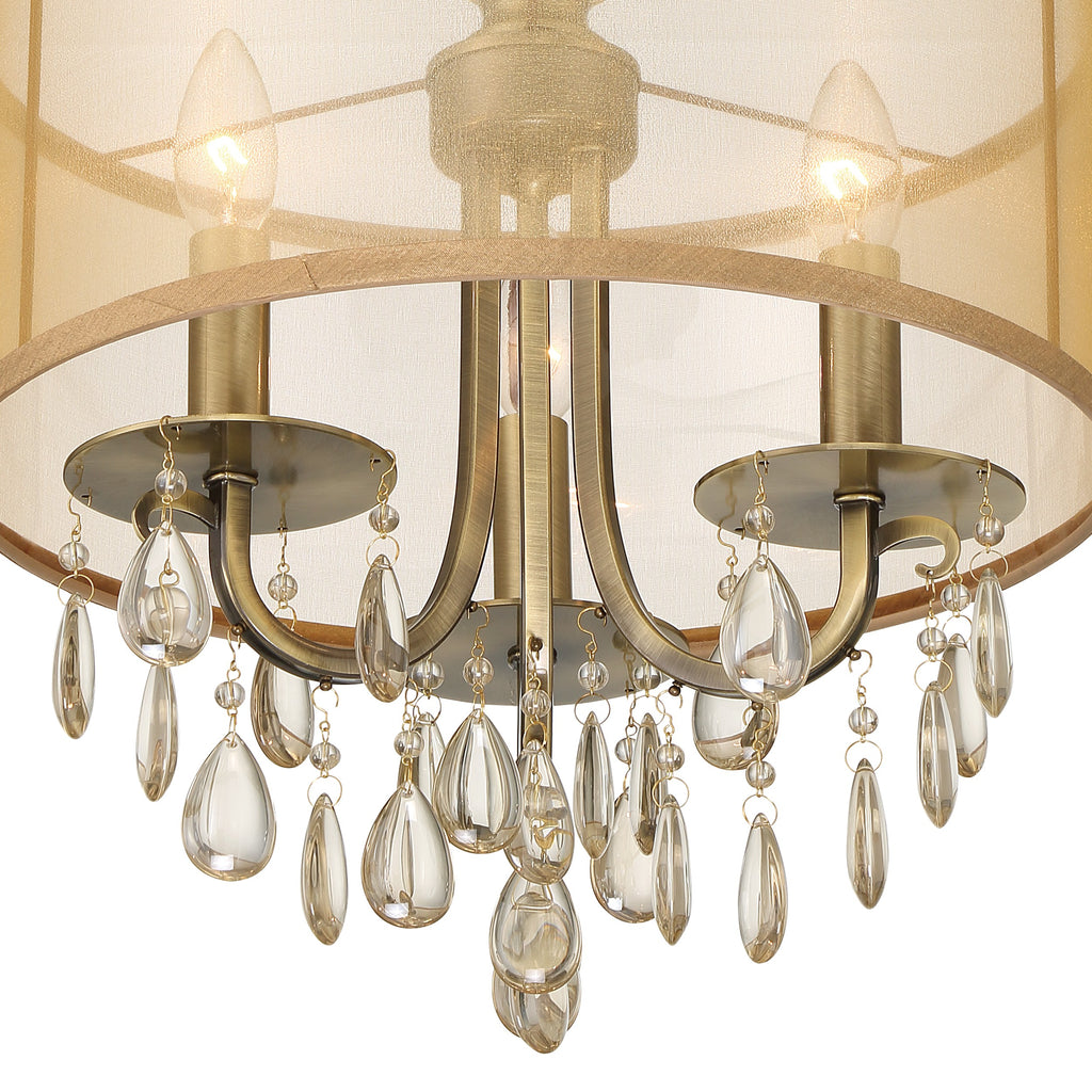 Crystorama Crystorama Hampton 3 Light Antique Brass Etruscan Crystal Drum Shade Mini Chandelier