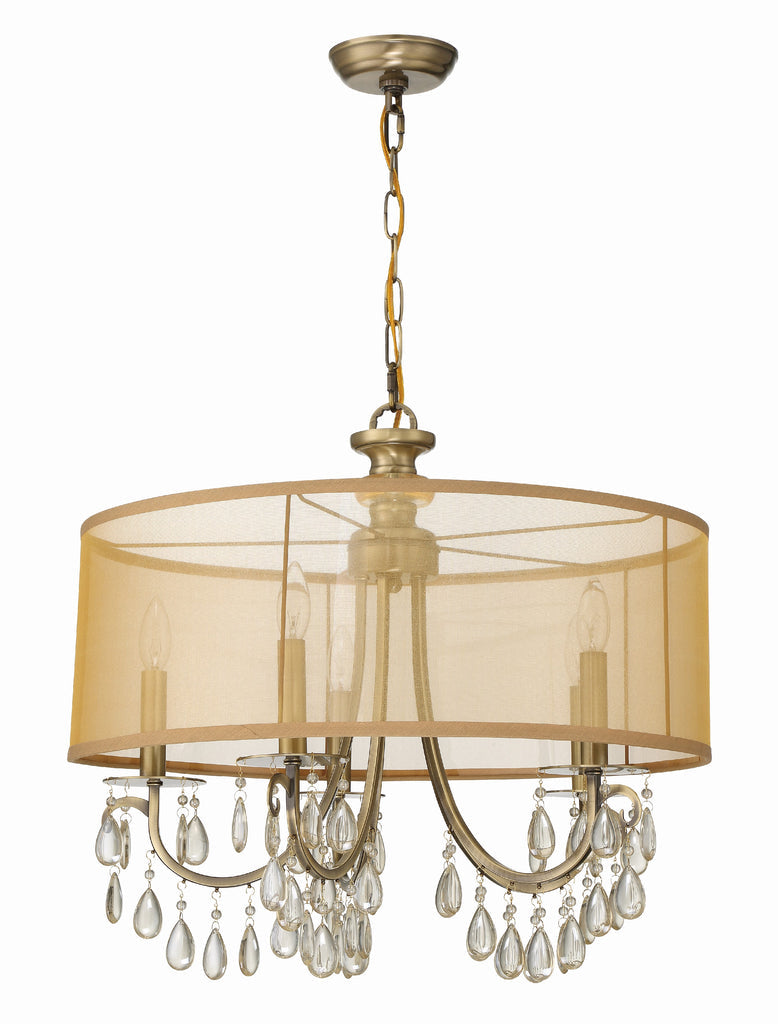 Crystorama Crystorama Hampton 5 Light Drum Shade Antique Brass Chandelier
