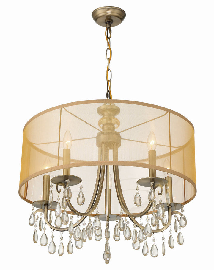 Crystorama Crystorama Hampton 5 Light Drum Shade Antique Brass Chandelier