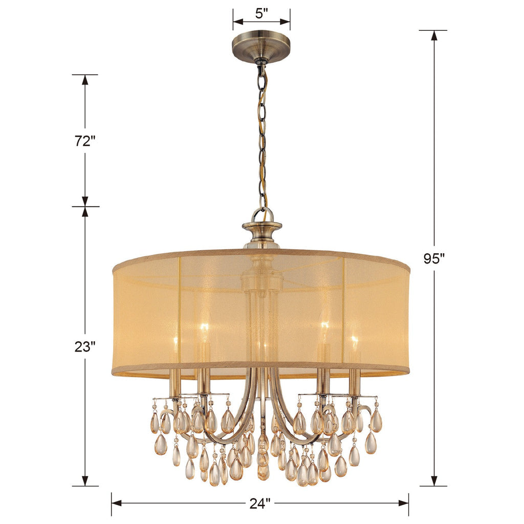 Crystorama Crystorama Hampton 5 Light Drum Shade Antique Brass Chandelier