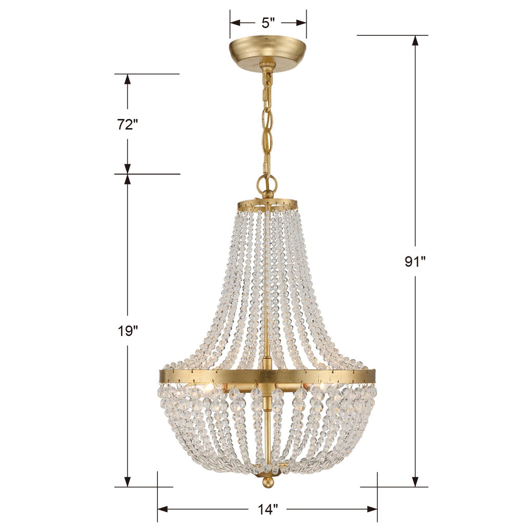 Crystorama Crystorama Rylee 3 Light Antique Gold Mini Chandelier