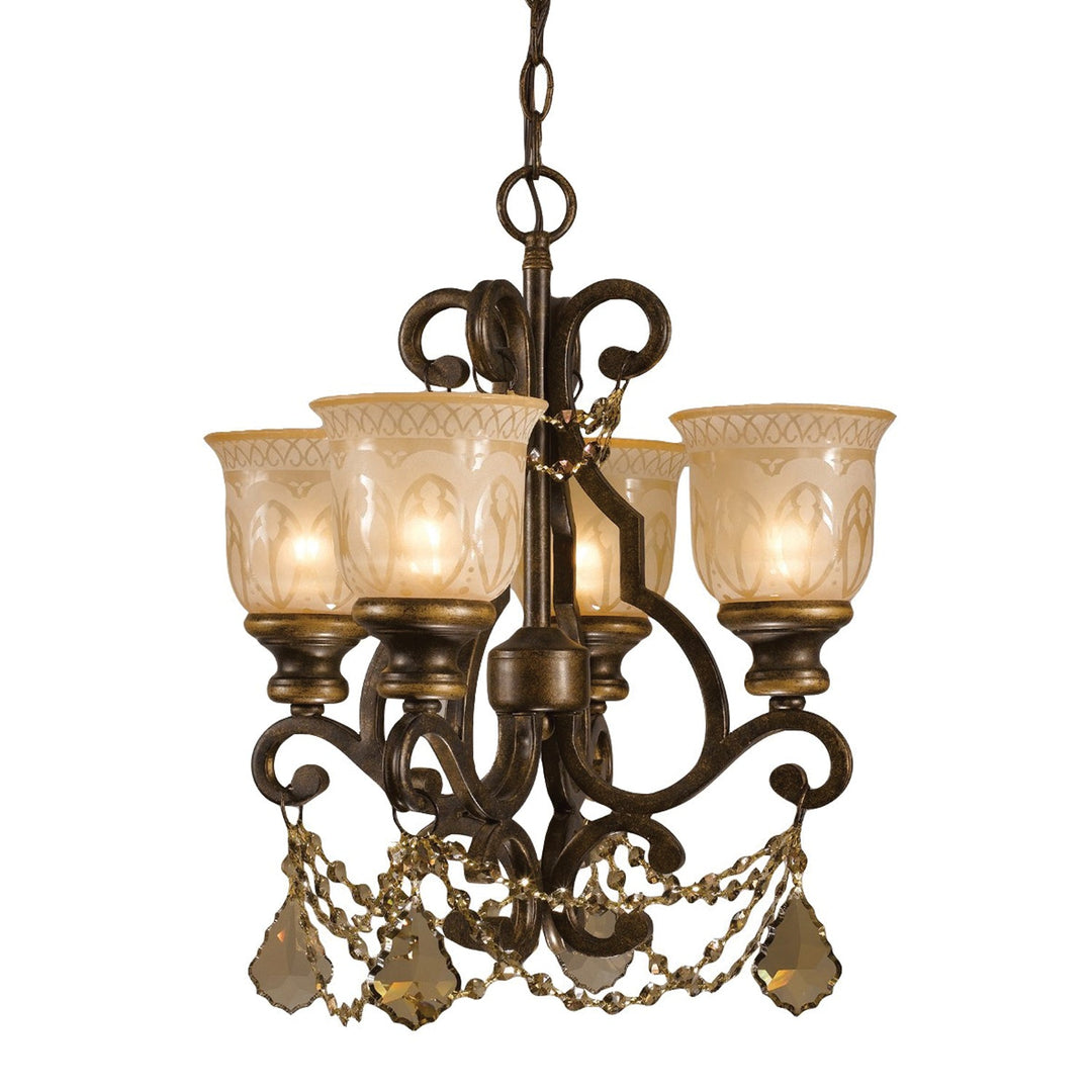Crystorama Crystorama Norwalk 4 Light Golden Teak Hand Cut Crystal Bronze Umber Mini Chandelier