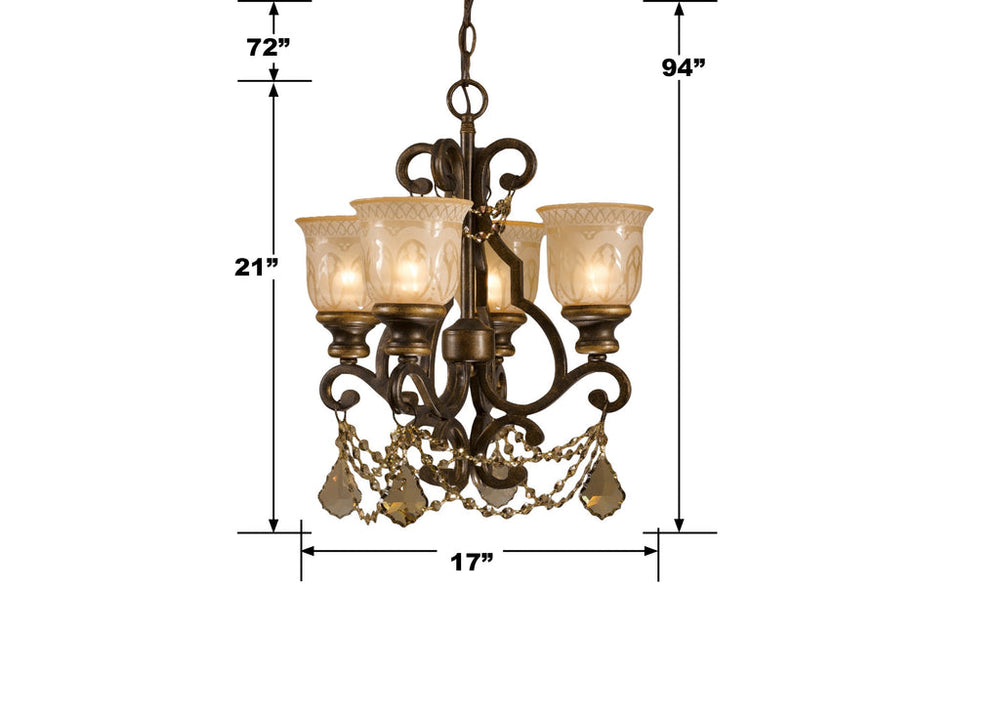 Crystorama Crystorama Norwalk 4 Light Golden Teak Hand Cut Crystal Bronze Umber Mini Chandelier