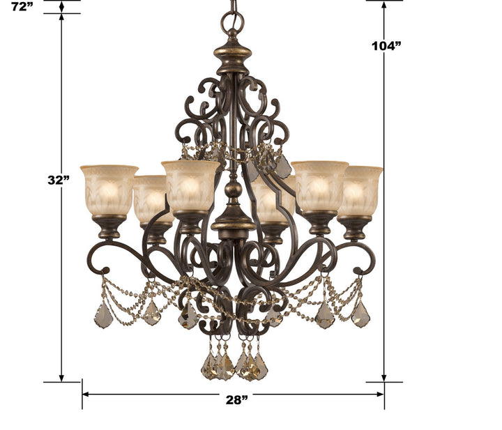 Crystorama Crystorama Norwalk 6 Light Golden Teak Hand Cut Crystal Bronze Umber Chandelier
