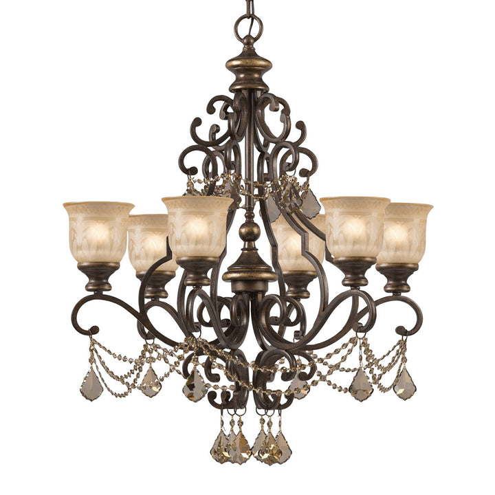 Crystorama Crystorama Norwalk 6 Light Golden Teak Swarovski Strass Crystal Bronze Umber Chandelier