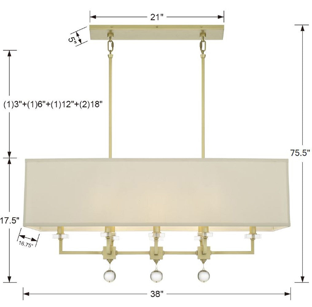 Crystorama Crystorama Paxton 8 Light Aged Brass Linear Chandelier