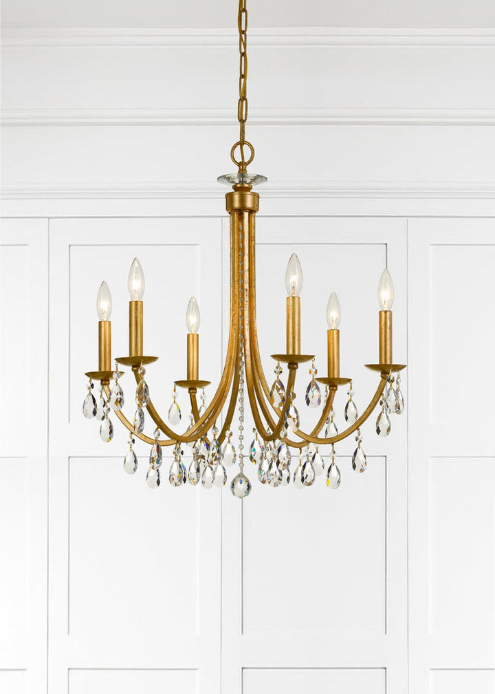 Crystorama Crystorama Bridgehampton 6 Light Hand Cut Crystal Antique Gold Chandelier