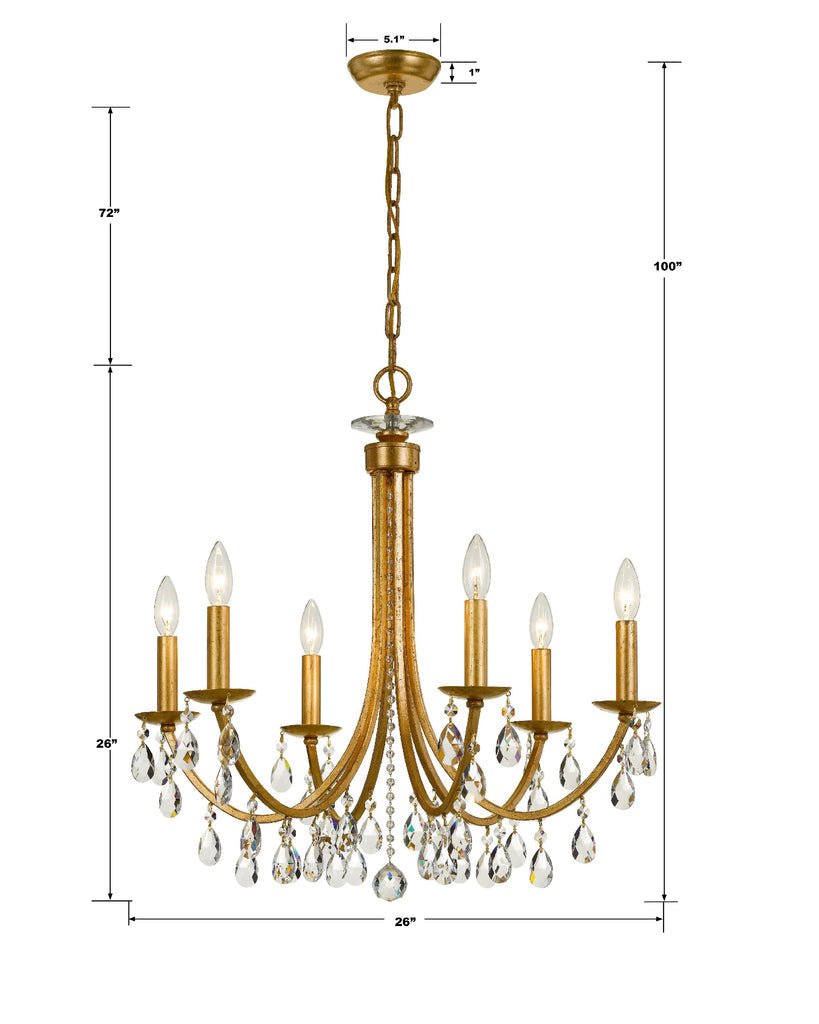 Crystorama Crystorama Bridgehampton 6 Light Hand Cut Crystal Antique Gold Chandelier