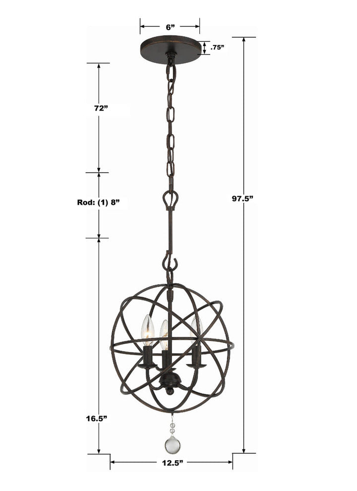 Crystorama Crystorama Solaris 3 Light English Bronze Mini Chandelier