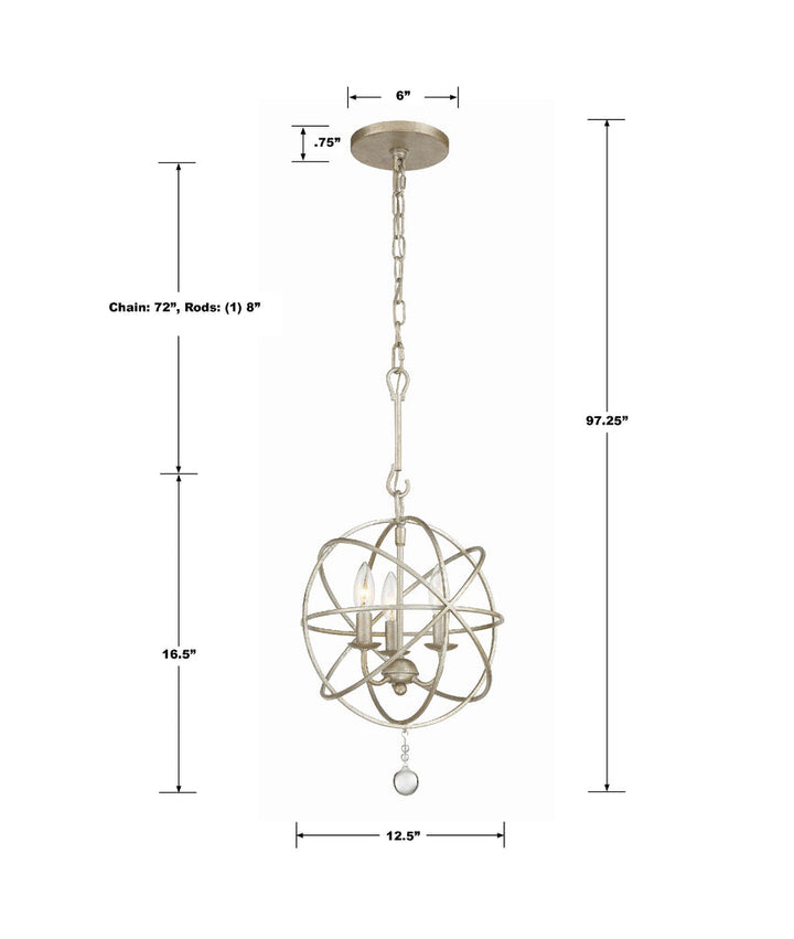 Crystorama Crystorama Solaris 3 Light Olde Silver Mini Chandelier