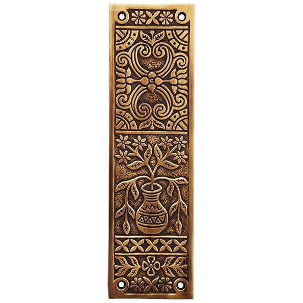 10 Inch Broken Leaf Pattern Solid Brass Push Plate COPPER MOUNTAIN HARDWARE