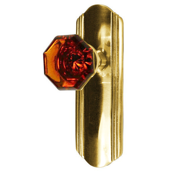 Art Deco Long Backplate Door Set with Octagon Amber Glass Door Knobs (Several Finishes Available)