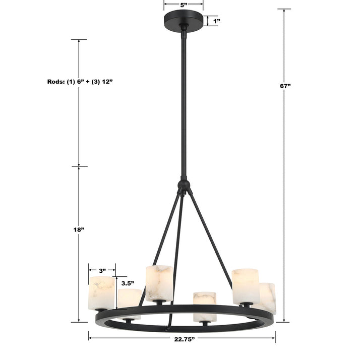 Crystorama Crystorama Aragon 6 Light Matte Black Chandelier