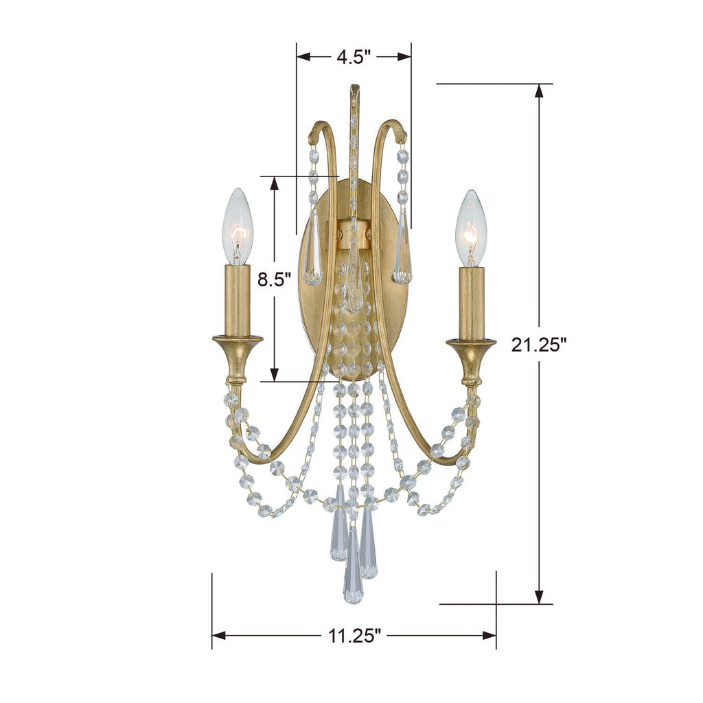 Crystorama Crystorama Arcadia 2 Light Antique Gold Sconce