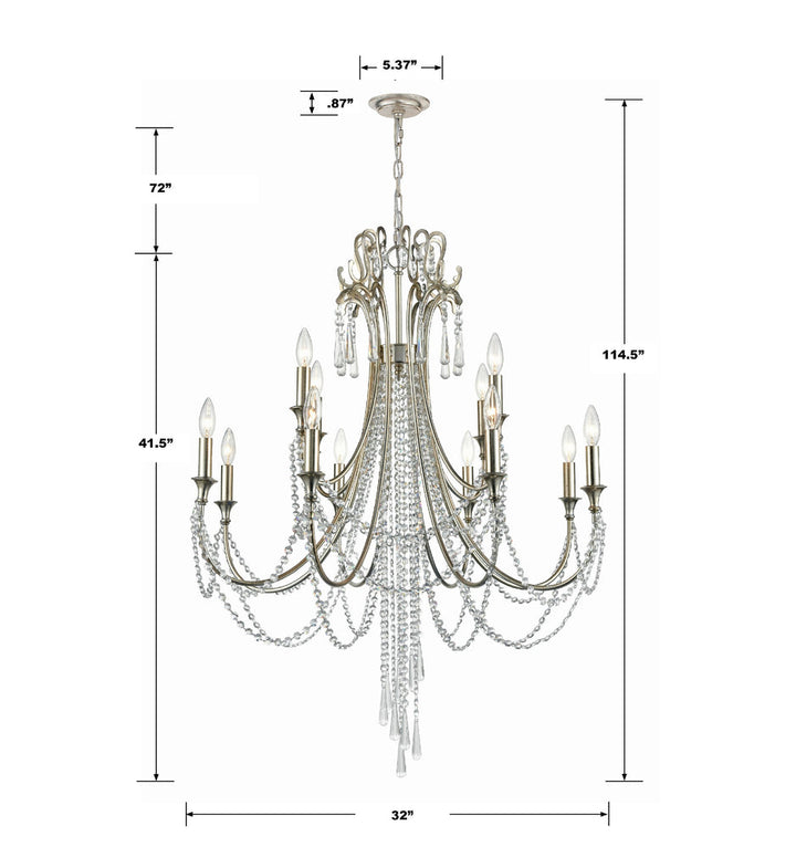 Crystorama Crystorama Arcadia 12 Light Antique Silver Chandelier
