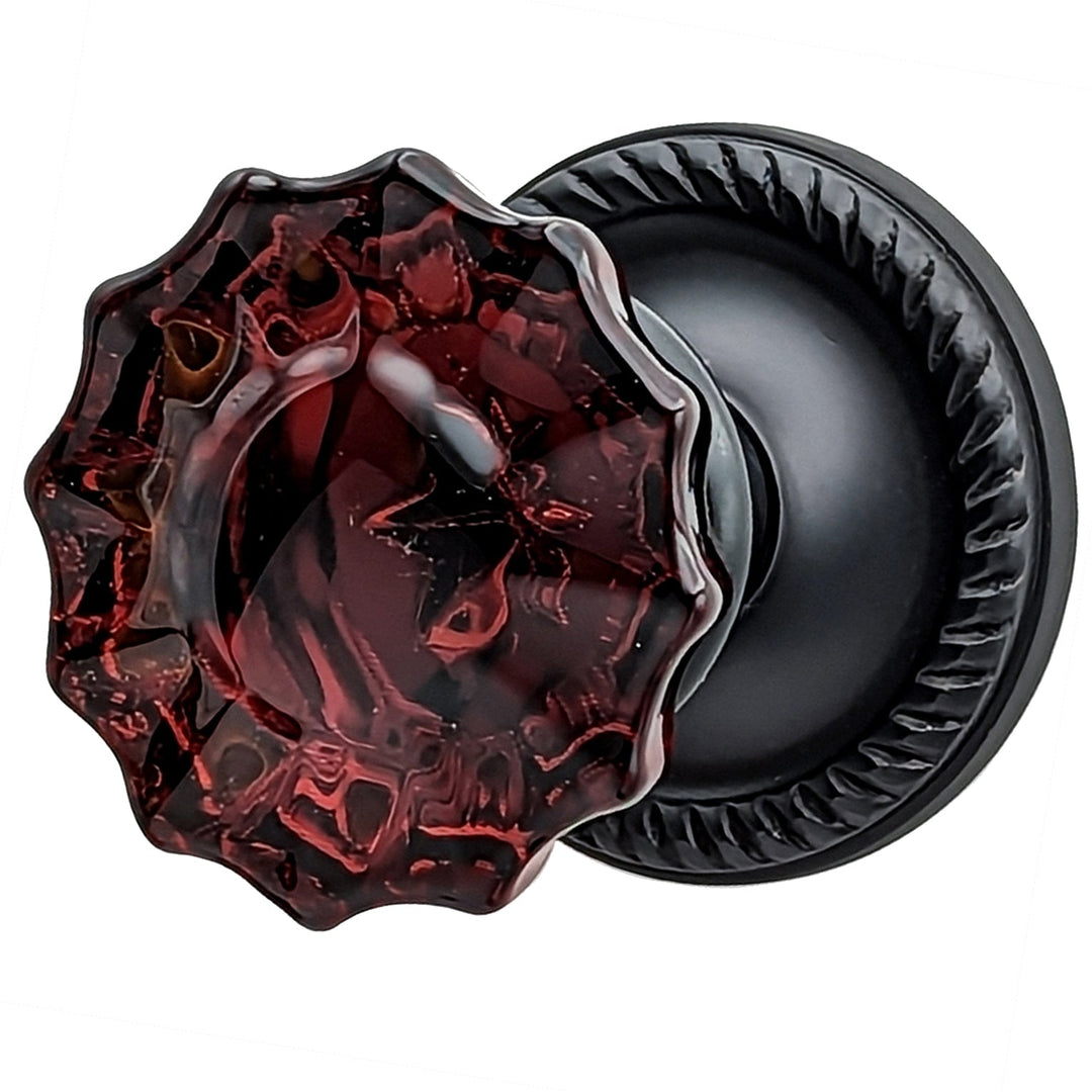 Georgian Roped Rosettes with Fluted Amber Glass Door Knobs (Several Finishes Available) COPPER MOUNTAIN HARDWARE