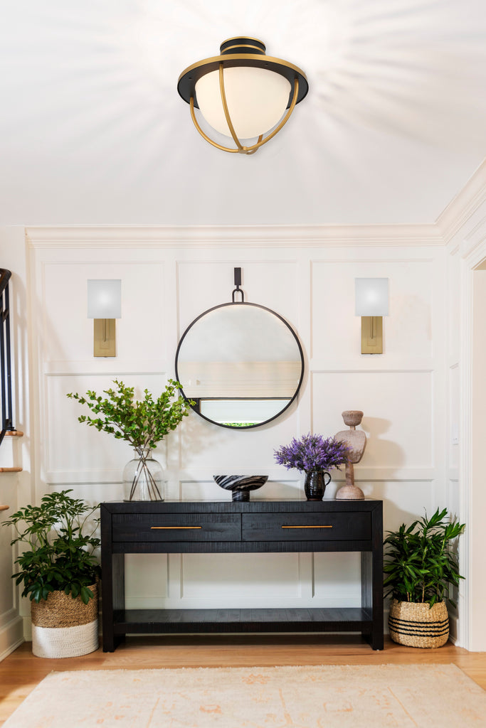 Crystorama Crystorama Atlas 2 Light Matte Black + Textured Gold Outdoor Semi Flush Mount