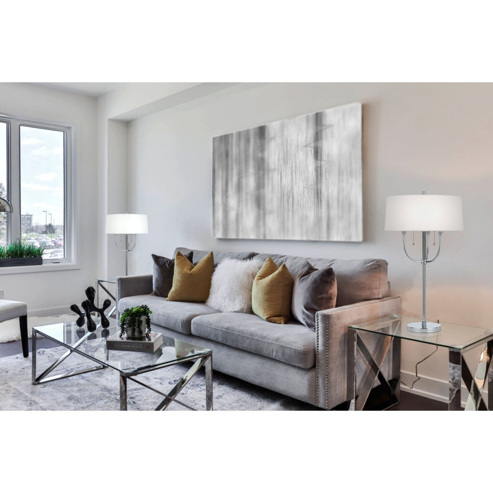 60W X 2 LESINAMETAL  FLOOR LAMP WITH LINEN SHADE Cal Lighting