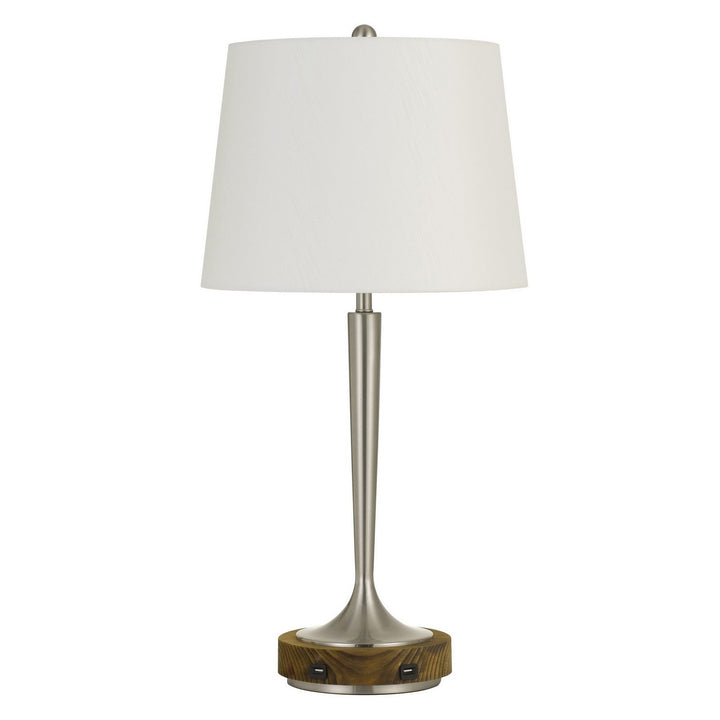 150W 3 WAY CHESTER METAL TABLE LAMP WITH WOOD ACCENT BASE AND 2 USB CHARGING PORTS Cal Lighting