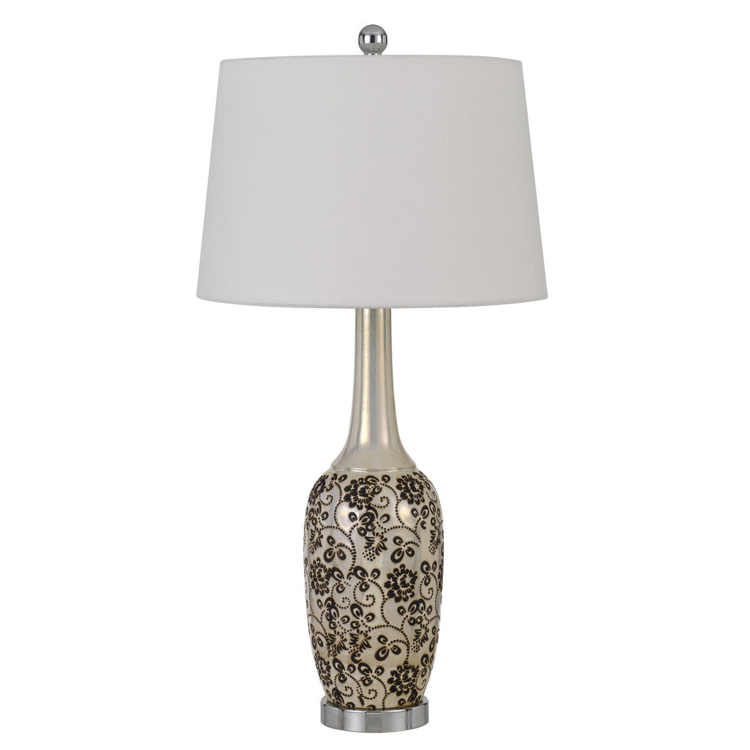 150W PAXTON CERAMIC TABLE LAMP WITH LEAF DESIGN AND TAPER DRUM HARDBACK FABRIC SHADE (PRICED AND SOLD AS PAIRS) Cal Lighting