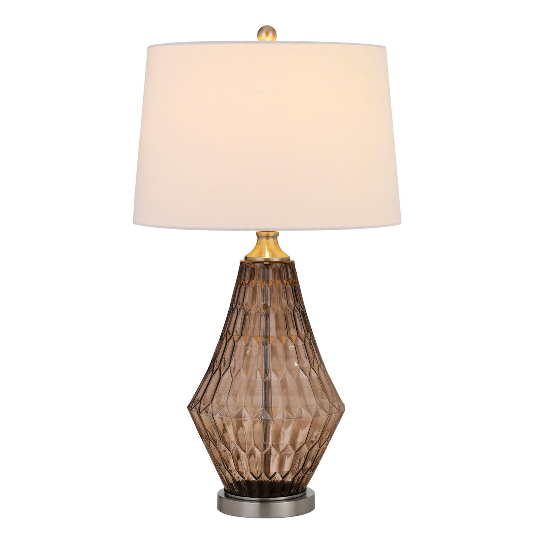 150W 3 WAY CONOVER GLASS TABLE LAMP WITH HARDBADK TAPER DRUM FABRIC SHADE Cal Lighting