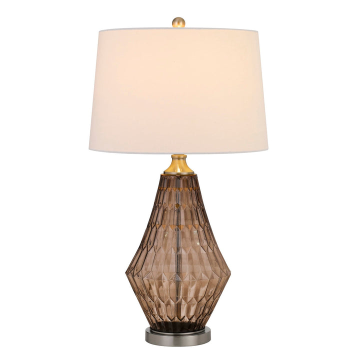 150W 3 WAY CONOVER GLASS TABLE LAMP WITH HARDBADK TAPER DRUM FABRIC SHADE Cal Lighting