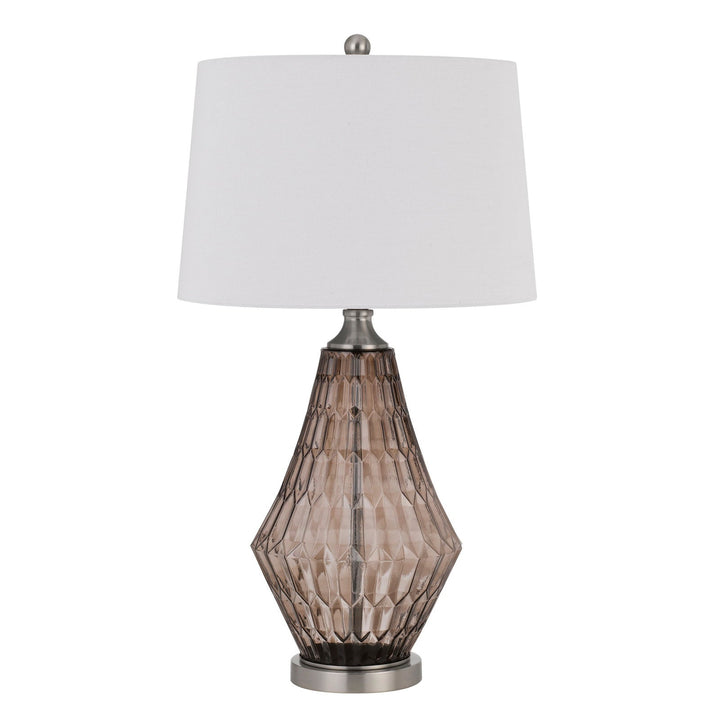 150W 3 WAY CONOVER GLASS TABLE LAMP WITH HARDBADK TAPER DRUM FABRIC SHADE Cal Lighting