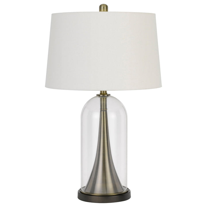 150W 3 WAY CAMARGO GLASS/METAL TABLE LAMP WITH HARDBACK TAPER DRUM FABRIC SHADE Cal Lighting