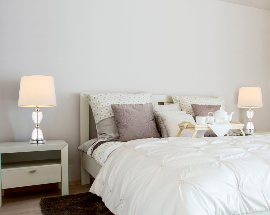 EDEN GLASS TABLE LAMP WITH TAPER DRUM HARDBACK SHADE Cal Lighting