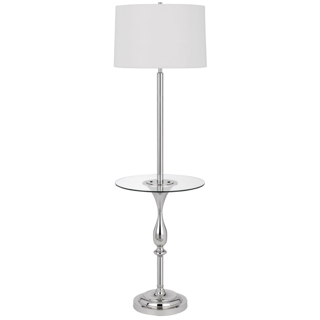 150W 3 WAY STURGIS METAL FLOOR LAMP WITH GLASS TRAY TABLE AND 1 USB AND 1 TYPE C USB CHARGING PORTS AND RUBBER WOOD BASE Cal Lighting