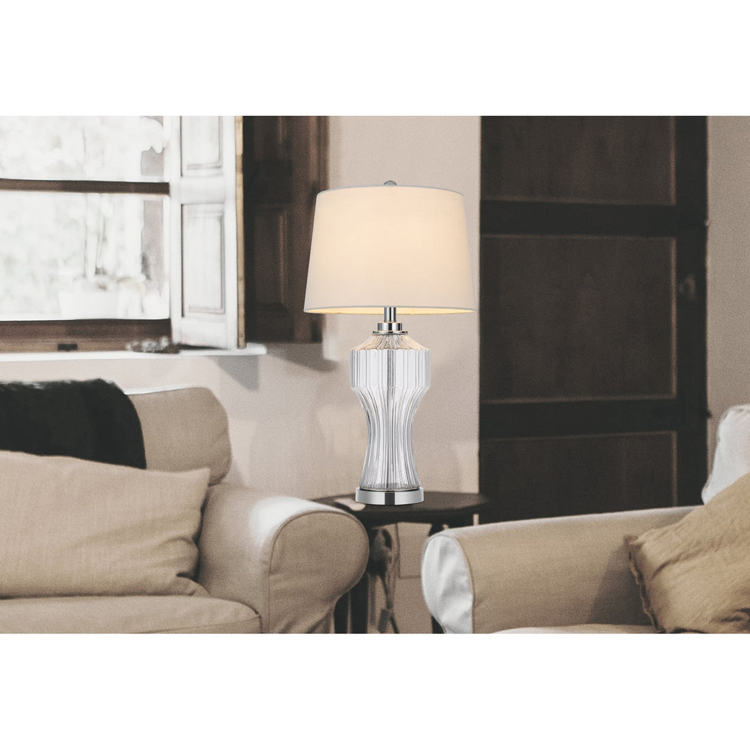 100W 3 WAY RESTON COLUMN GLASS TABLE LAMP Cal Lighting