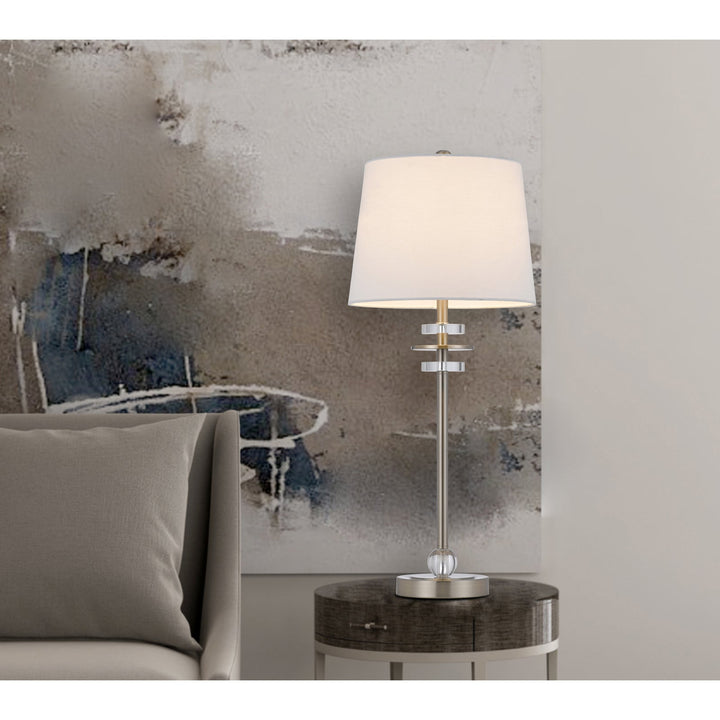 60W SITKA BUFFET LAMP WITH CRYSTAL ACCENT FONT AND HARDBACK TAPER DRUM FABRIC SHADE (SOLD AS PAIRS) Cal Lighting