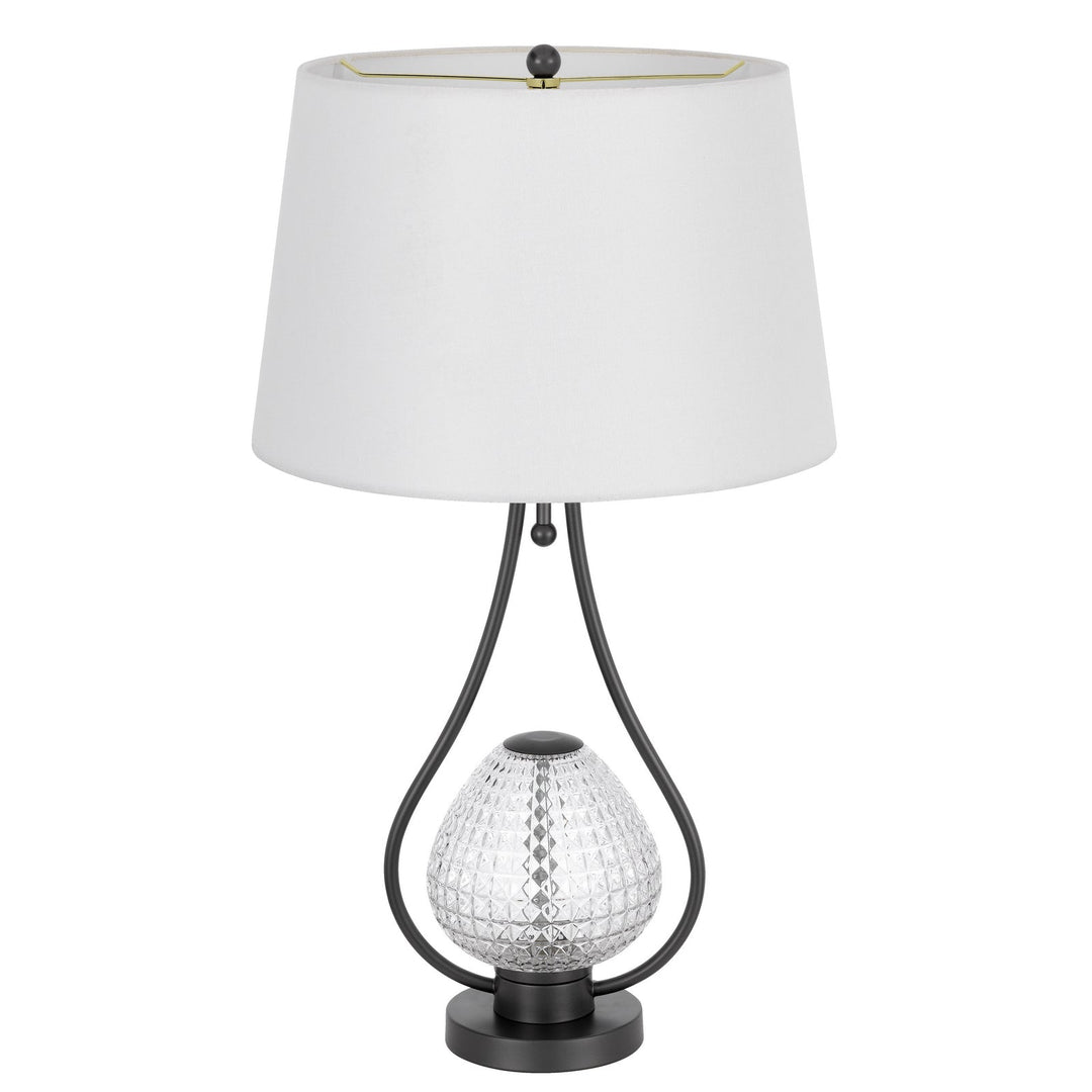 FORSSA 100W 3 WAY TABLE LAMP WITH 2W LED NIGHT LIGHT IN GLASS AND METAL BASE. Cal Lighting
