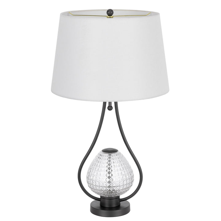 FORSSA 100W 3 WAY TABLE LAMP WITH 2W LED NIGHT LIGHT IN GLASS AND METAL BASE. Cal Lighting