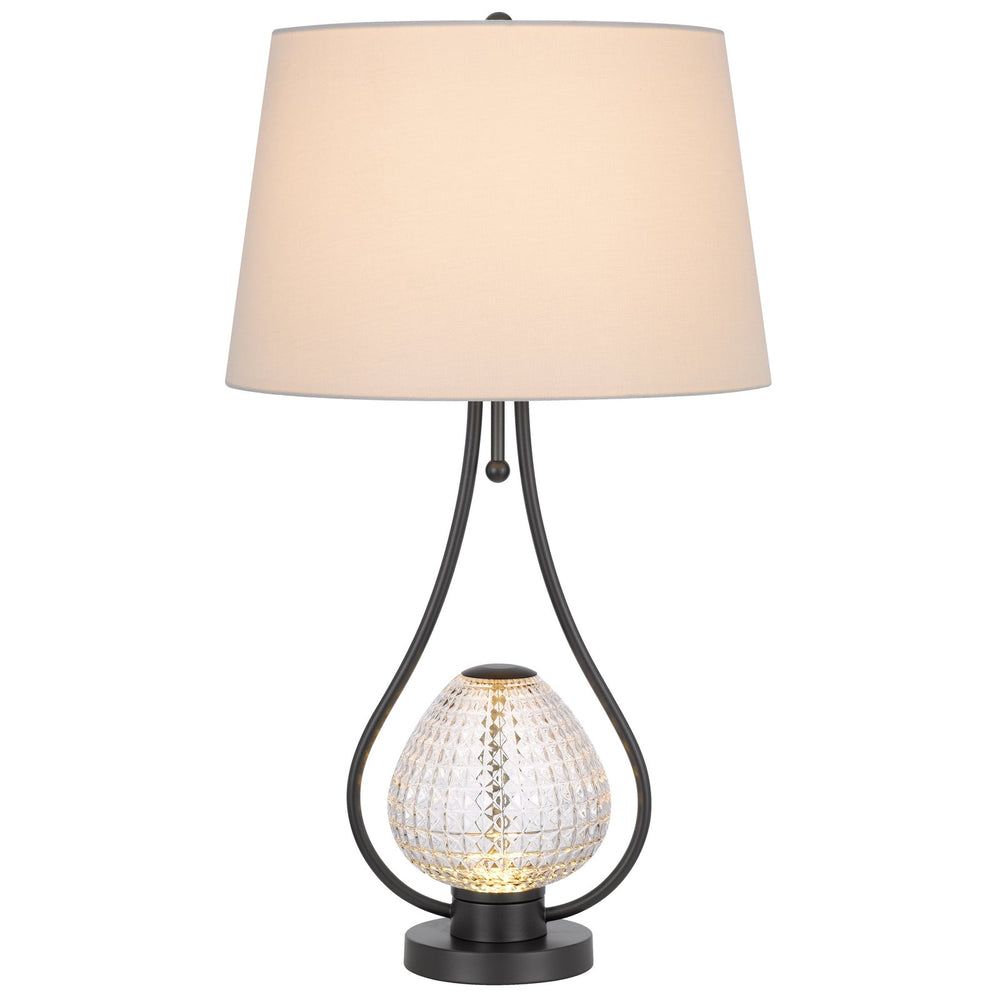 FORSSA 100W 3 WAY TABLE LAMP WITH 2W LED NIGHT LIGHT IN GLASS AND METAL BASE. Cal Lighting