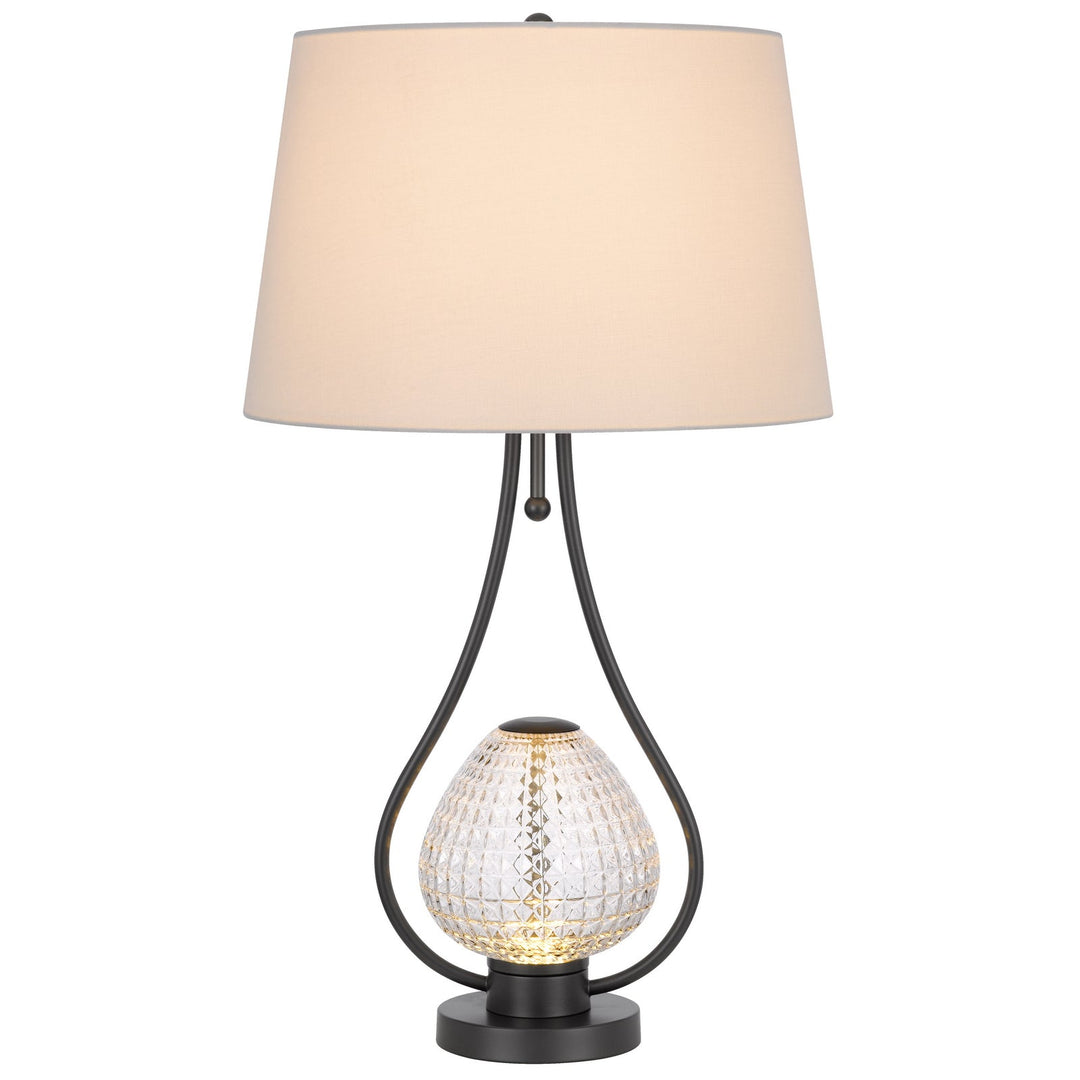 FORSSA 100W 3 WAY TABLE LAMP WITH 2W LED NIGHT LIGHT IN GLASS AND METAL BASE. Cal Lighting