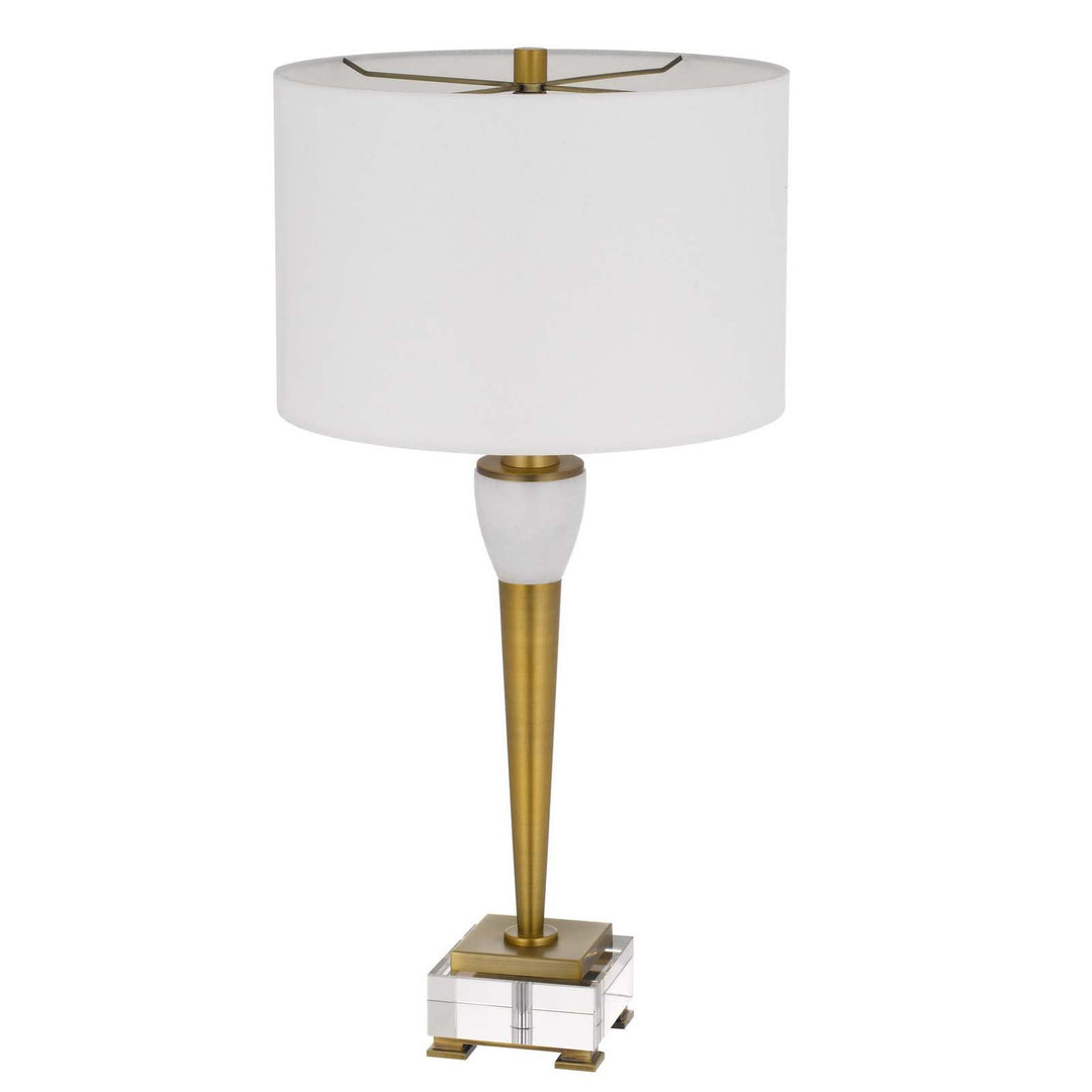 150W 3 WAY BRADFORD METAL TABLE LAMP WITH CRYSTAL BASE AND DRUM HARDBACK FABRIC SHADE Cal Lighting