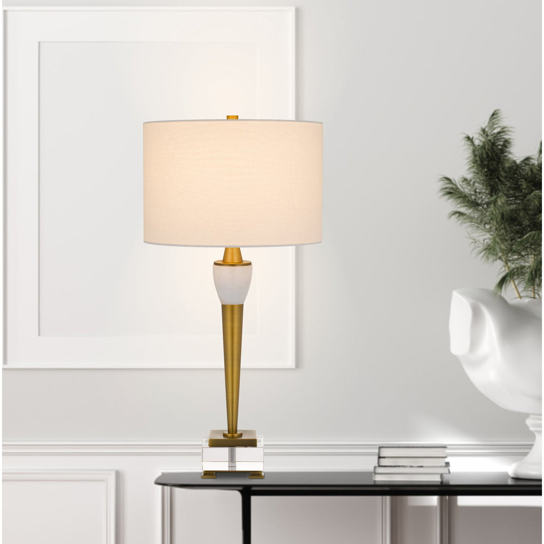150W 3 WAY BRADFORD METAL TABLE LAMP WITH CRYSTAL BASE AND DRUM HARDBACK FABRIC SHADE Cal Lighting