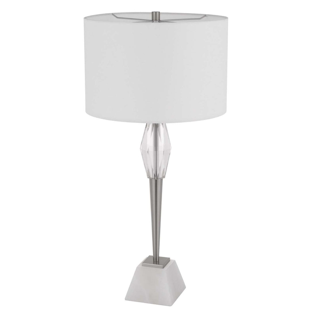 150W 3 WAY ASSEN METAL TABLE LAMP WITH CRYSTAL FONT / MARBLE BASE AND DRUM HARDBACK FABRIC SHADE Cal Lighting