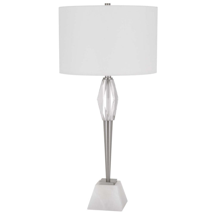 150W 3 WAY ASSEN METAL TABLE LAMP WITH CRYSTAL FONT / MARBLE BASE AND DRUM HARDBACK FABRIC SHADE Cal Lighting