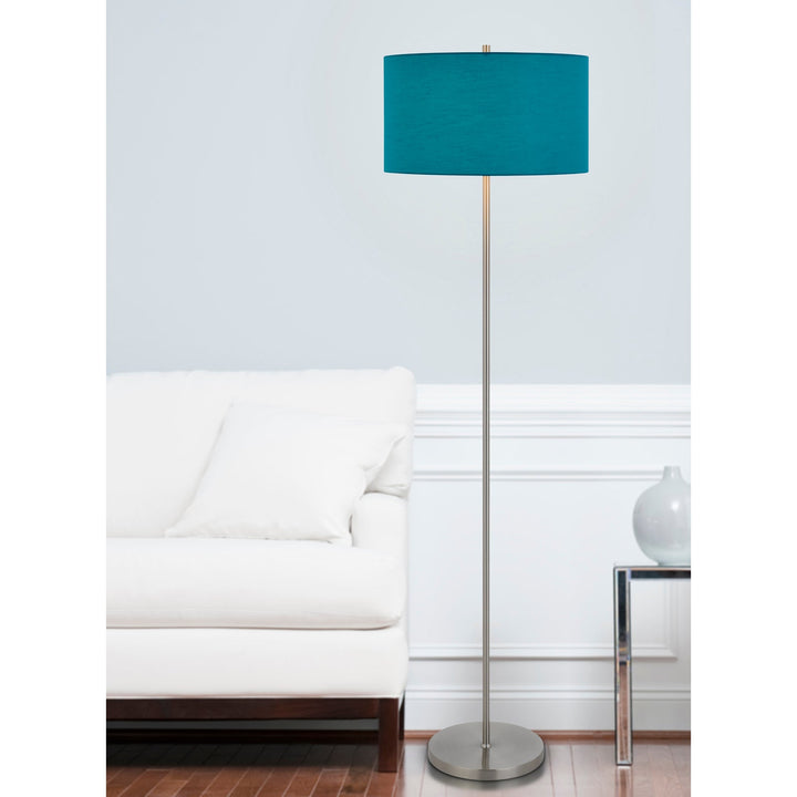 150W 3 WAYT CROMWELL METAL FLOOR LAMP WITH AQUA BLUE LINEN SHADE Cal Lighting