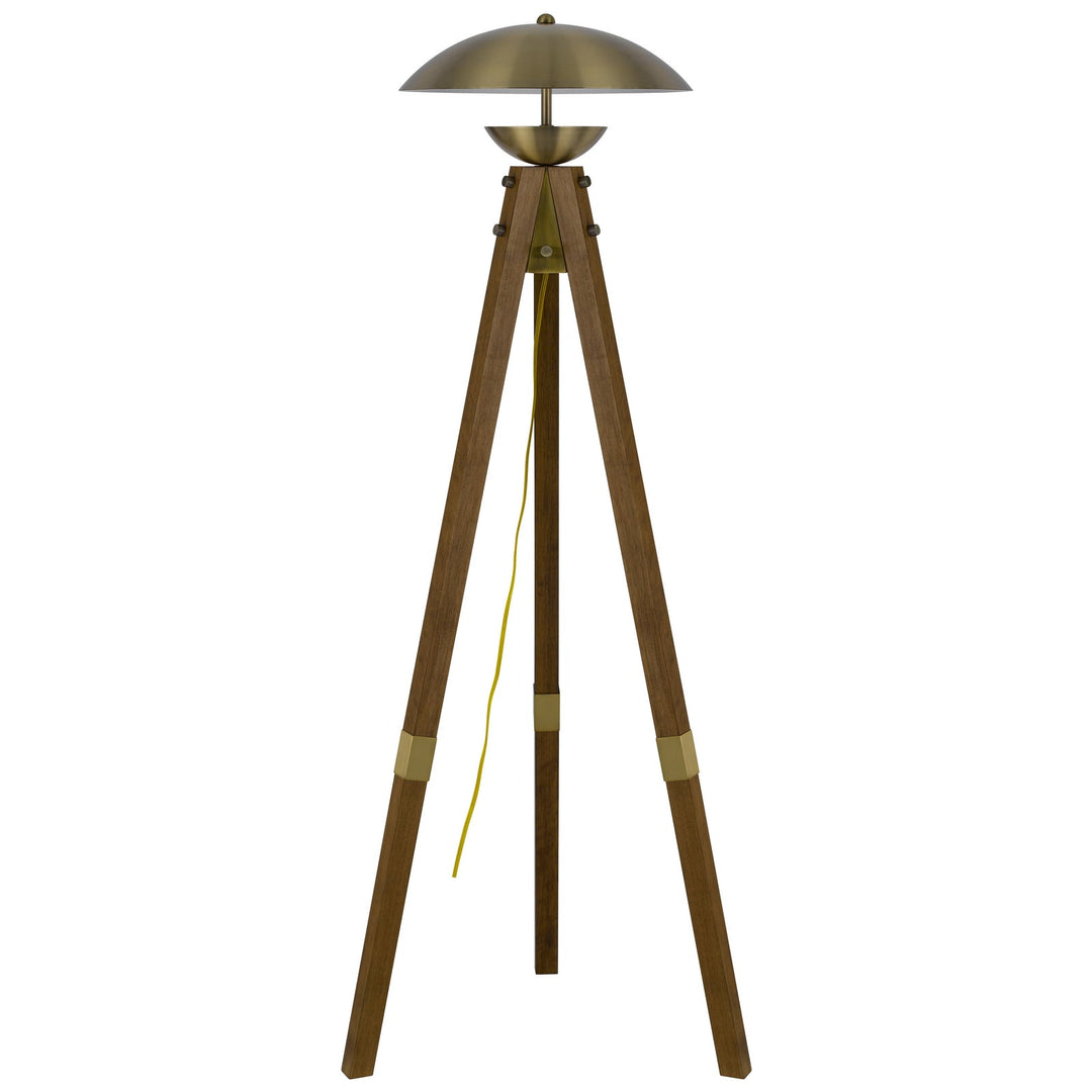 LAKELAND 18W INTERGRATED LED TRIPOD BIRCH WOOD FLOOR LAMP WITH HALF DOMED METAL SHADE Cal Lighting