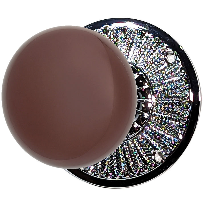 Brown Porcelain Door Knob with Brass Feathers Rosette