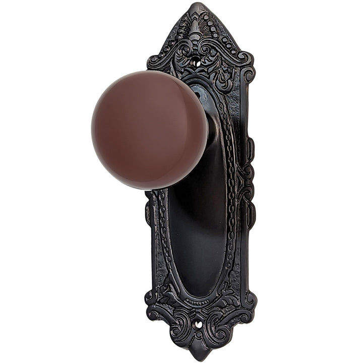 Brown Porcelain Door Knob Set with Largo Design Backplate