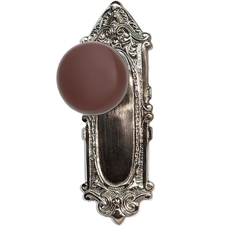 Brown Porcelain Door Knob Set with Largo Design Backplate